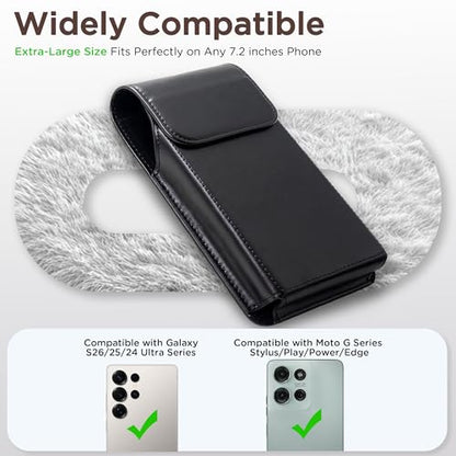 Holster for Galaxy S25 Ultra S24 Ultra S23 Ultra 5G Note 20 Ultra 5G Note 10+ Plus 5G, Premium Leather Pouch with Belt Clip Phone Holster Belt Case, Black -XL - color: Black, size: X-Large