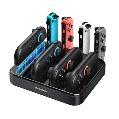 NEWDERY 8 in 1 Switch 2/1/OLED Controller Charger, Charging Dock for JoyCon