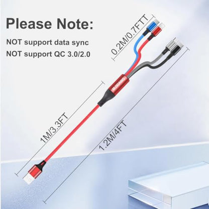 MJXIANG 4 in 1 Multi Charging Cable,4FT/2Pcs Universal 3A Fast Charger Cord