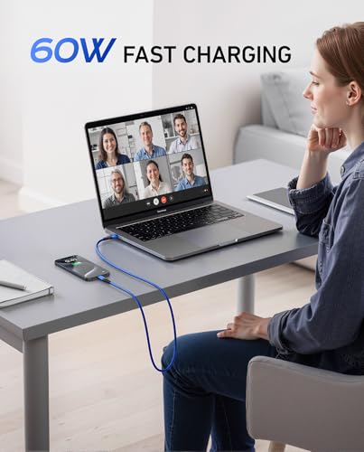 USB C to USB C Cable 60W [2Pack 3FT], USB C Fast Charging Cable for Car - color: Blue, size: 3FT, style: USB C to USB C