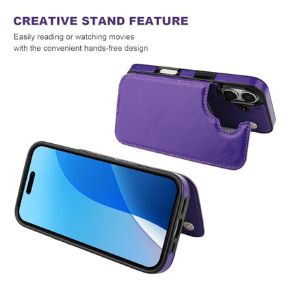 ONETOP for iPhone 16 Wallet Case with Credit Card Holder,Purple | Kickstand,ID/Cash Holder,Case Wallet with Card Slots,Double Magnetic Clasp,Durable PU Leather Shockproof Cover for Women Men - color: Purple
