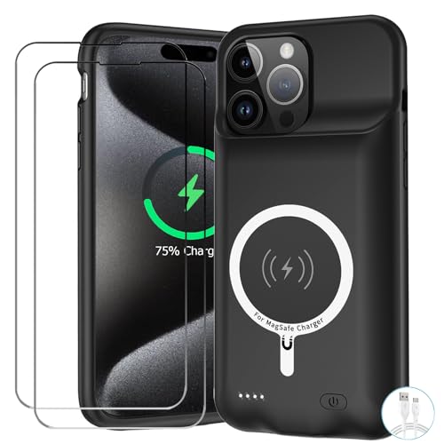 Battery Case for iPhone 15 Pro, Upgraded 10000mAh Battery Pack Rechargeable Charger Case with Carplay Wireless Charging Compatible for iPhone 15 Pro(6.1 inch) External Battery Charging Cover(Black) - size: iPhone 15 Pro (6.1 inch)-10000mAh