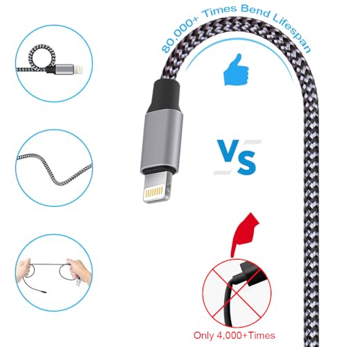 iPhone Charger, Lightning Cable 3PACK 6FT MFi Certified USB Charging Cord - color: Black