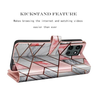 Njjex Wallet Case for Motorola Moto G 5G 2025, for Moto G 5G 2025 Case, [9 Card Slots] PU Leather ID Credit Card Holder Folio Flip [Detachable] Kickstand Magnetic Phone Cover & Lanyard [Marble Pink] - color: Marble Pink