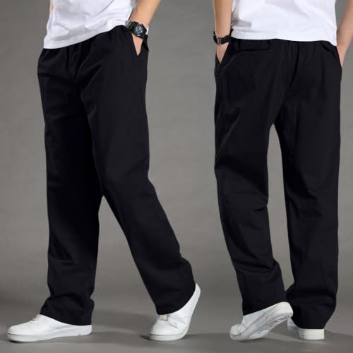 Mens Casual Pants Canvas Breathable Tactical Water Resistant Flap Pockets Golf BDU Casual Tactical Pants for Men - color: A Black, size: X-Large