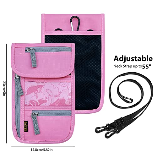 Travel Neck Wallet, RFID Blocking Passport Holder with Adjustable Neck Strap for Men and Women to Keep Cash, Credit Cards and Travel Documents Safe - Pink - color: Pink