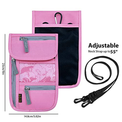 Travel Neck Wallet, RFID Blocking Passport Holder with Adjustable Neck Strap for Men and Women to Keep Cash, Credit Cards and Travel Documents Safe - Pink - color: Pink