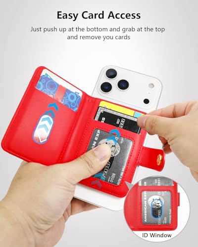 ONETOP for MagSafe Wallet,Magnetic Phone Wallet with 5 Card Slots,Red | 1-12 Cards/Cash Holder for iPhone 17/16/15/14/13/12 Series,Detachable Wallet Stick-On Back,PU Leather RFID Blocking Kickstand - color: Red