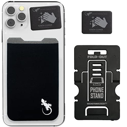 Phone Wallet - Adhesive Card Holder - Cell Phone Pouch - Stick on Lycra Pocket by Gecko - Carry Credit Cards and Cash - color: BLACK WHITE