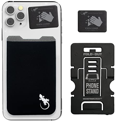 Phone Wallet - Adhesive Card Holder - Cell Phone Pouch - Stick on Lycra Pocket by Gecko - Carry Credit Cards and Cash - color: BLACK WHITE