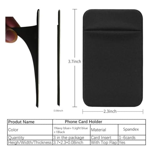 3Pack Cell Phone Card Holder Pocket Sticker Stretchy Cloth for Back of Phone with Flap Credit/ID Card Sleeve Adhesive Stick on Wallet for iPhone,Android All Smartphones (Black,Navy Blue,Light Blue) - color: Black,Navy Blue,Light Blue