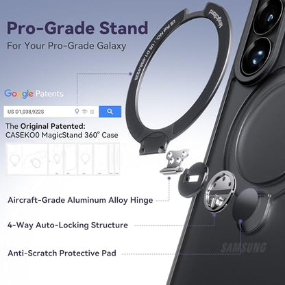 CASEKOO Black 26U Case with 360 Spin Magnetic Stand, Fit for MagSafe | 360 Spin Magnetic Stand, Fit for MagSafe, 18FT MIL-STD Protection, Invisible Ring Holder Phone Case - color: Matte Black