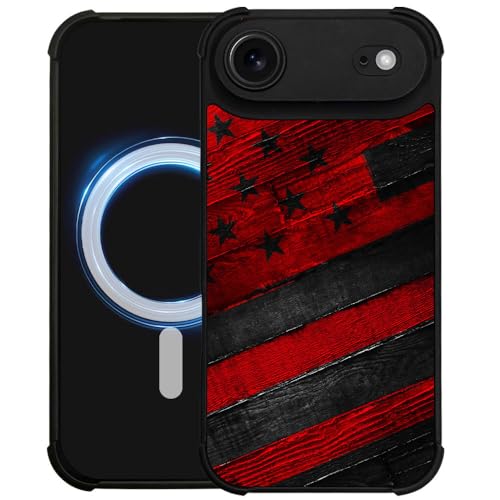 DJSOK Case for iPhone 17 Air,Compatible with MagSafe,Anti-Scratch Shockproof Case,Black Red Wood Grain American Flag - color: Black red wood grain American flag, size: iPhone 17 Air