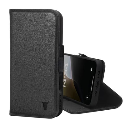 TORRO Premium Leather Case Compatible with iPhone 16 Pro 6.3" – Genuine Leather Wallet Flip Folio Case with Kickstand and Card Slots (Compatible with Official MagSafe Chargers) - Black - color: Black