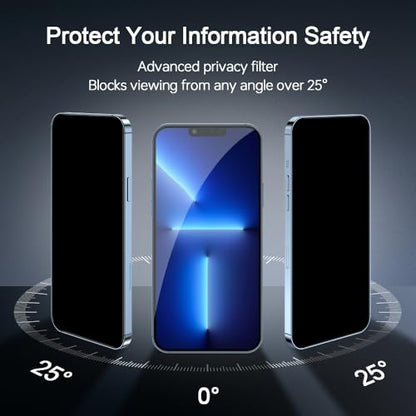 2 Pack Privacy Screen Protector for iPhone 13/14, Bubble-Free Anti-SPY Tempered Glass, 9H Hardness, Easy Install