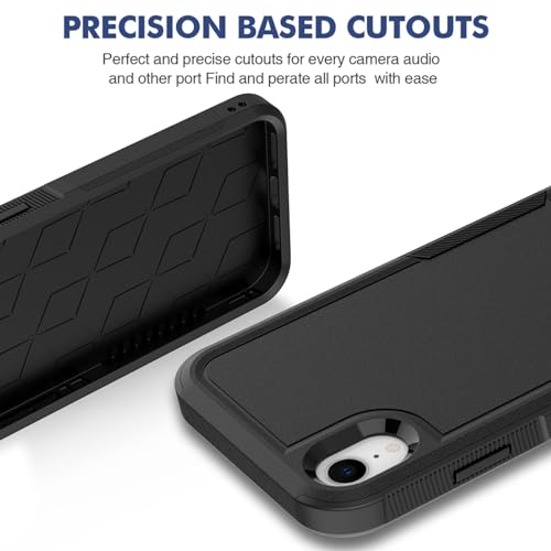 for iPhone XR Case: Dual Layer Protective Heavy Duty Cell Phone Case Shockproof Rugged Bumper Tough with Screen Protector - 16ft Military Grade Drop Tested for Appple iPhone XR (6.1 inch), Black - color: Black (PC) + Black (TPU)