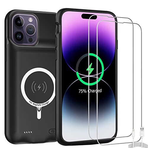 Battery Case for iPhone 14 Pro Max, 12000mAh High-Capacity Protective Rechargeable Extended Charger Cover Compatible with iPhone 14 Pro Max (6.7 inch) Wireless Charging Case Support Carplay - Black - size: iPhone 14 Pro Max