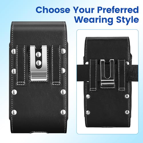 Gcepls Universal Cowhide Leather Phone Holster with Belt Clip for iPhone 14 Pro Max,13 12 Pro Max,Galaxy S23 Ultra,S22 Ultra (Vertical-Black-1, Large(6.65x 3.45 x0.63”)) - color: Vertical-Black-1, size: Large(6.65x 3.45 x0.63”)