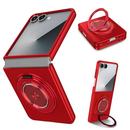 Magnetic Case for Samsung Galaxy Z Flip 7, [Compatible with MagSafe] Shockproof Slim fit Samsung Z Flip 7 Phone Case with Magnetic Ring Kickstand, Red - color: Red, size: Samsung Galaxy Z Flip 7