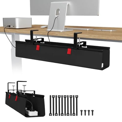 Univivi No Drill Under Desk Cable Management Tray, 28 inch Cable Management - color: Black, size: 28"L x 5.5"W