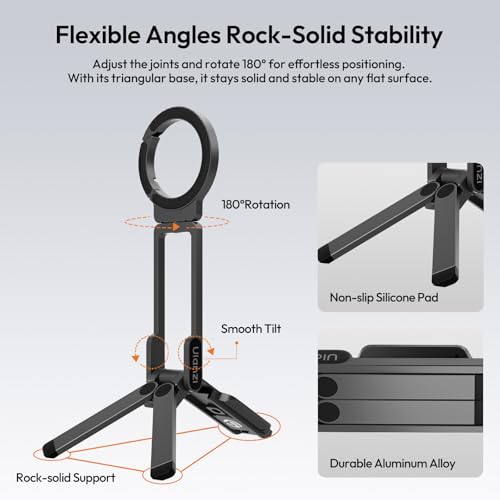 ULANZI MA38 Magnetic Phone Tripod for iPhone 18 Pro, Aluminum Phone Holder - color: Obsidian Gray