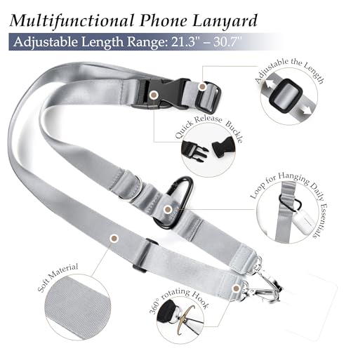 Multifunctional Phone Lanyard Adjustable Anti-Theft Crossbody Phone Strap - color: Grey