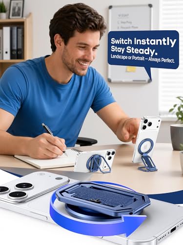 Ultra-Light & Durable Aluminum Phone Grip Stand for MagSafe with Strap - color: Blue(All-Aluminum)