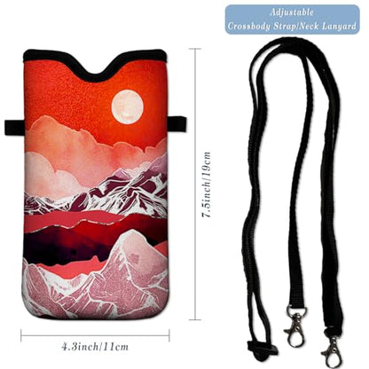 Neoprene Cell Phone Pouch 7.5 X 4.3 in Cloth Mobile Protection Case Bag with Crossbody Strap Neck Lanyard Cell Phone Case Abstract Mountain Landscape Moon - color: Abstract Mountain Landscape Moon