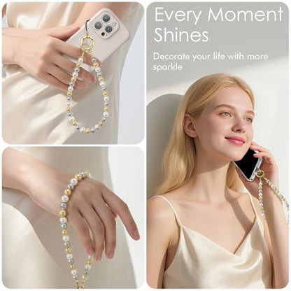 SURPHY Phone Charm, Handmade Beaded Phone Wrist Strap with Tether Tab - color: D- Pearl Trio