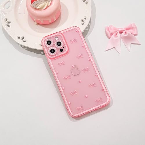 NITITOP Compatible with iPhone 13 Pro Max Case Cute Clear Pink Glitter Bow Knot Design Shiny Star Sparkle Bling Diamond Girls Women Soft TPU Shockproof Protective Phone Cover - Little Bow Heart - color: Little Bow Heart, size: iPhone 13 Pro Max
