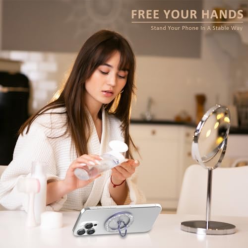 Pikabo Magnetic Phone Ring Holder for MagSafe, Glitter Phone Grip Stand - color: Glitter Purple