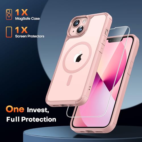 TAURI for iPhone 14 Case, Compatible with MagSafe, Pink | with Screen Protector, Not-Yellowing Military-Grade Protection, Shockproof Slim Magnetic Case for iPhone 14 - color: B-Magnetic Pink