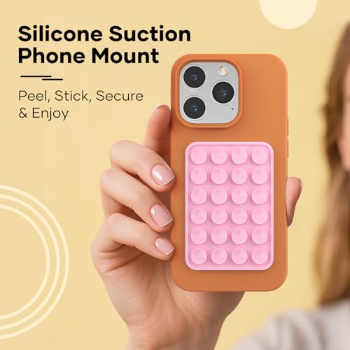 Silicone Phone Sticky Grip, Suction Phone Case Mount for iPhone and Android, Hands-Free Sticky Cell Phone Grip, Mobile Fidget Mirror Holder for Selfies and Videos - color: Chalk Pink