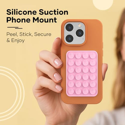 Silicone Phone Sticky Grip, Suction Phone Case Mount for iPhone and Android, Hands-Free Sticky Cell Phone Grip, Mobile Fidget Mirror Holder for Selfies and Videos - color: Chalk Pink