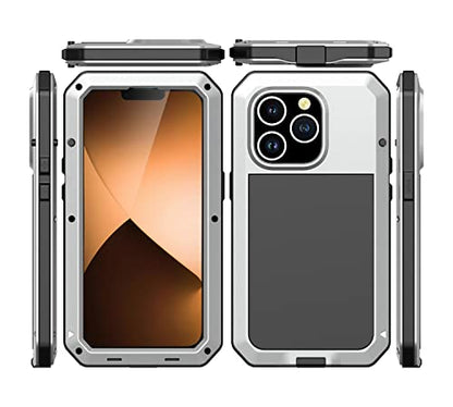for iPhone 14 Pro Max Case,360 Full Body Protective Heavy Duty Shockproof Tough Armour Aluminum Metal Case with Silicone Built-in Screen Protector for iPhone 14 Pro Max 6.7" - Silver - color: Silver