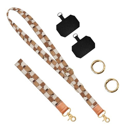 Phone Lanyard Crossbody Wrist Strap, Universal Adjustable Neck Strap for Phone Case Keys ID Badges, Travel Essential - color: Retro Brown Cowhide