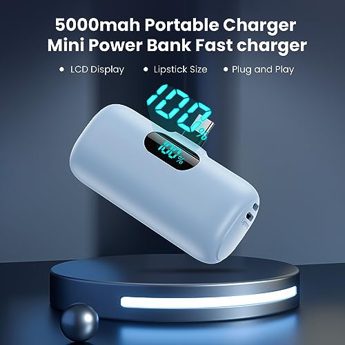 [2-Pack] Mini Portable Charger 5000mAh Power Bank,3A PD USB C Cell Phone Portable Power, LCD Display Battery Pack Compatible with iPhone 17/17 Air/16/16 pro/15/15 pro Max/Android/Samsung/Moto/LG etc - color: Light green+Light blue