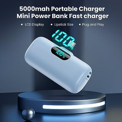[2-Pack] Mini Portable Charger 5000mAh Power Bank,3A PD USB C Cell Phone Portable Power, LCD Display Battery Pack Compatible with iPhone 17/17 Air/16/16 pro/15/15 pro Max/Android/Samsung/Moto/LG etc - color: Light green+Light blue