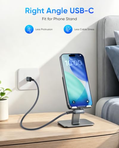 SUNGUY 10Gbps Android Auto USB C Cable, 3FT Right Angle CarPlay USB Cable - color: Grey, size: 3ft