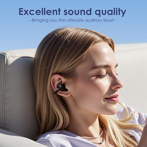 Open Ear Ring True Open Ear Headphones, Lightweight Comfort Open Ear Clip Wireless Earbuds, 40H Play Bluetooth 5.4 Headphones with Smart Digital Display Design Fit Sports Running, Workout Black