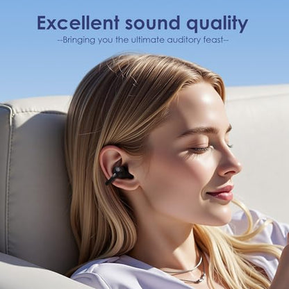 Open Ear Ring True Open Ear Headphones, Lightweight Comfort Open Ear Clip Wireless Earbuds, 40H Play Bluetooth 5.4 Headphones with Smart Digital Display Design Fit Sports Running, Workout Black