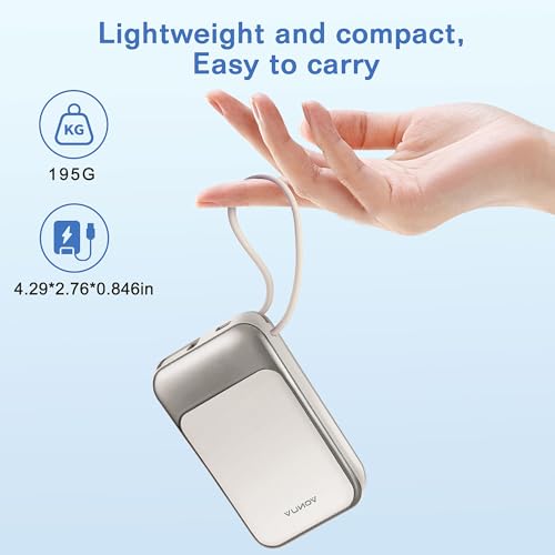 Magnetic Power Bank 10000mAh, Wireless Portable Charger with 15W Max Fast Charging & Built-in USB-C Cable, 22.5W PD LED Display Battery Pack Compatible with iPhone 17/16/15, Samsung Galaxy(white) - color: White
