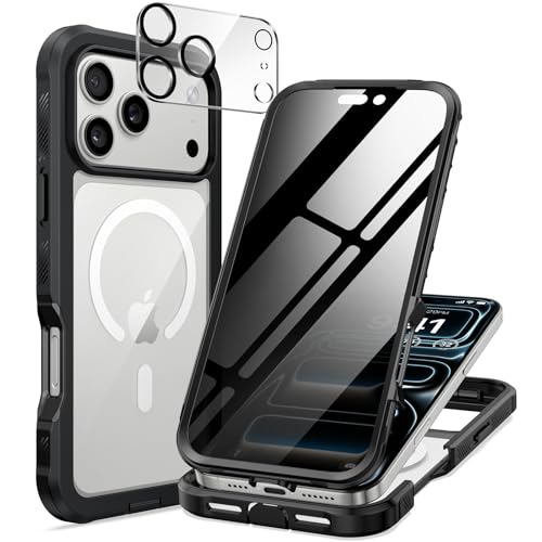 seacosmo for iPhone 17 Pro Case, Full Body Bumper with Built-in 9H Tempered Glass Privacy Screen Protector and Camera Lens Protection, Compatible with MagSafe, Shockproof Phone Case, 6.3", Black - color: Black, size: iPhone 17 Pro 6.3"