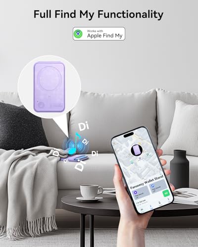 for MagSafe Wallet, Works with Apple Find My,5 Card Holder with Stand, Magnetic Phone Wallet Stand for iPhone 17/16/15/14/13/12 Pro Max Air Plus, RFID Blocking Vegan Leather,Purple - color: Findmy Purple