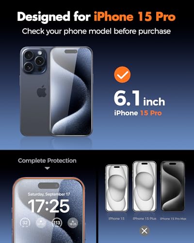 UNBREAKcable 4PCS Screen Protector for iPhone 15 Pro - 2 Privacy Tempered Glass+2 Clear Glass Double Shatterproof [Installation Frame] [9H Hardness] [Case Friendly] Anti-Scratch for iPhone 6.1 inch - size: iPhone 15 Pro