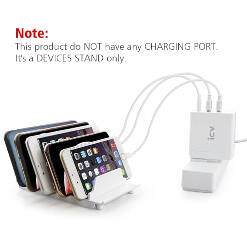 iCV Adjustable Universal Multi Device Organizer Dock Stand Holder, Compatible for iPhone, Samsung Galaxy, Google Nexus, Pixel, All Android Phone-No Charging Port (White) - color: White