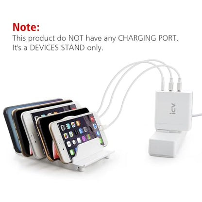 iCV Adjustable Universal Multi Device Organizer Dock Stand Holder, Compatible for iPhone, Samsung Galaxy, Google Nexus, Pixel, All Android Phone-No Charging Port (White) - color: White