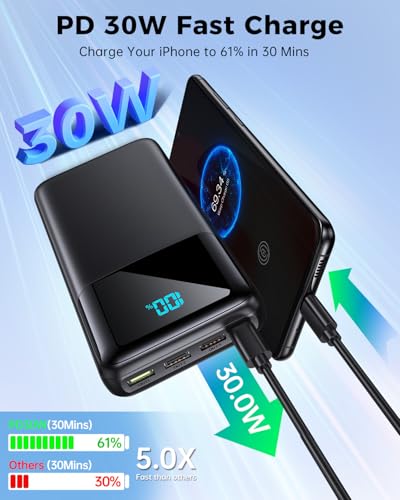 Portable Charger Power Bank 50000mAh, PD 30W and QC 4.0 Fast Charging - color: Black