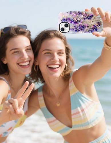 Jusy Magnetic Stained Glass Case for iPhone 16e/17e, Purple Lavender | Compatible with MagSafe, Cute Aesthetic Flower Design, TPU and PC Protective Phone Cover - color: Purple Lavender