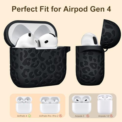 Leopard Engraved for AirPods 5 (2026) and AirPods 4 Case Cover (2024) - color: Black, size: Airpods 5 & 4 Case